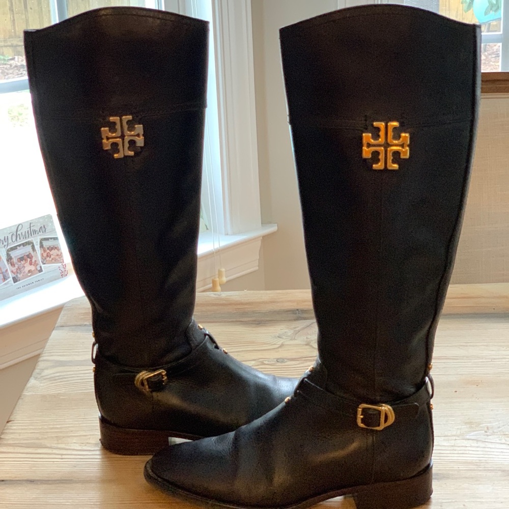 Tory Burch Everly Calf Leather Riding Boots - 7.5